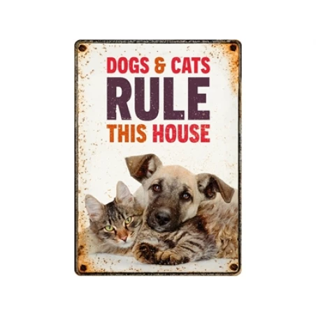 Plenty Gifts Waakbord Blik Dogs & Cats Rule This House