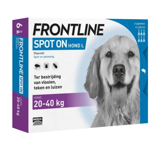 Frontline Spot-On - Anti vlooienmiddel - Hond - L 20 tot 40 kg - 6 pipetten