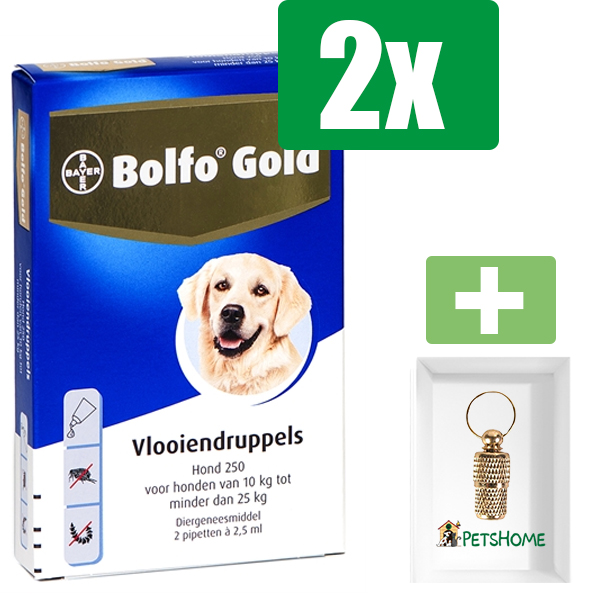 Bolfo Gold Hond Vlooiendruppels - 250 2 Pipetten - 2 Stuks - Inclusief PetsHome Goudkleurige Adreskoker