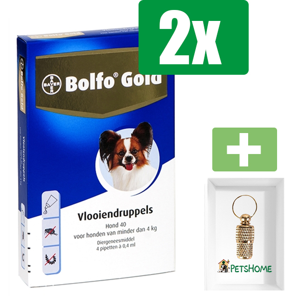 Bolfo Gold Hond Vlooiendruppels - 40 2 Pipetten - 2 Stuks - Inclusief PetsHome Goudkleurige Adreskoker