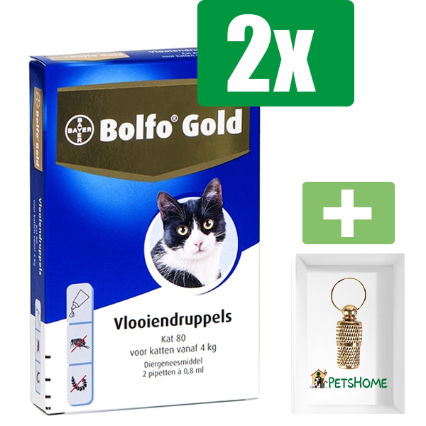 Bolfo Gold Kat Vlooiendruppels - 80 2 Pipetten - 2 Stuks - Inclusief PetsHome Goudkleurige Adreskoker