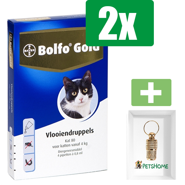 Bolfo Gold Kat Vlooiendruppels - 80 4 Pipetten - 2 Stuks - Inclusief PetsHome Goudkleurige Adreskoker