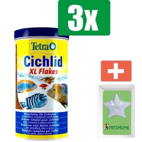 Tetra Cichlid xl flakes 500 ml - 3 stuks - Vissenvoer - Aquarium - Inclusief PetsHome Zuurstofsteen