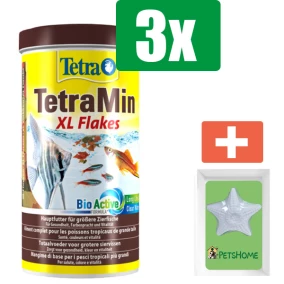Tetra Tetramin xl bio active vlokken 1 l - 3 stuks - Vissenvoer - Aquarium - Inclusief PetsHome Zuurstofsteen
