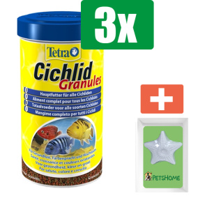 Tetra Cichlid Granules 500 ml - 3 stuks - Vissenvoer - Aquarium - Inclusief PetsHome Zuurstofsteen
