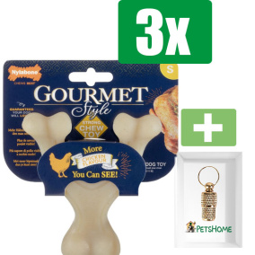 Nylabone Gourmet Wishbone Kip - Small - Kauwbot - Hondenspeelgoed - Kauwspeelgoed - 3 stuks - Inclusief Goudkleurige PetsHome Adreskoker