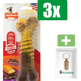 Nylabone Extreme Chew Textured Bone Beef & Cheese - Large - Kauwbot - Hondenspeelgoed - Kauwspeelgoed - 3 stuks - Inclusief Goudkleurige PetsHome Adreskoker