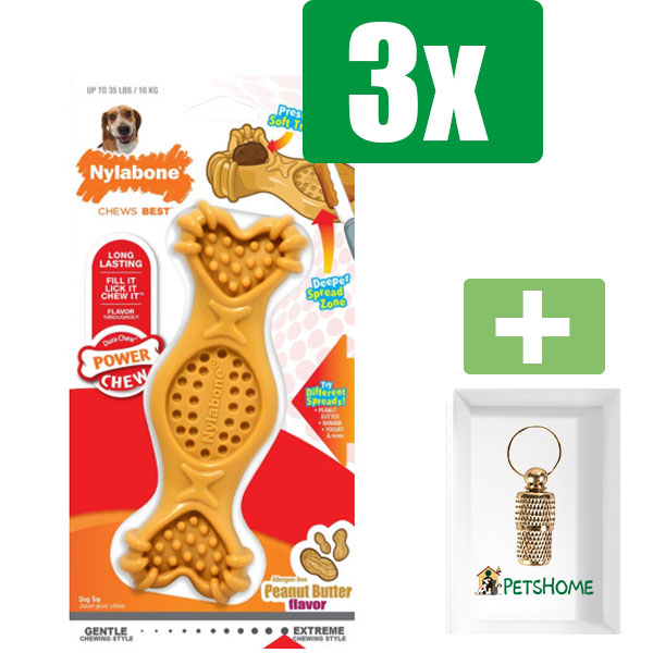 Nylabone Extreme Chew Fill It Treat Toy Pindakaas Geel Pindakaas - Medium - Kauwbot - Hondenspeelgoed - Kauwspeelgoed - 3 stuks - Inclusief Goudkleurige PetsHome Adreskoker