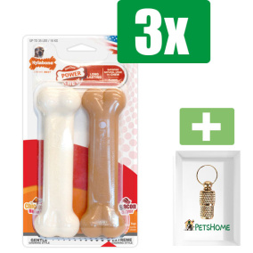 Nylabone Chew Twin Pack Wolf Wit Roze Kip Bacon - Medium - Kauwbot - Hondenspeelgoed - Kauwspeelgoed - 3 stuks - Inclusief Goudkleurige PetsHome Adreskoker