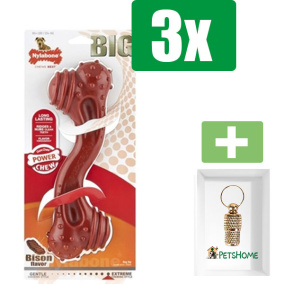 Nylabone Dura Power Chew Monster Curve Bone Bison - Extra Large - Kauwbot - Hondenspeelgoed - Kauwspeelgoed - 3 stuks - Inclusief Goudkleurige PetsHome Adreskoker