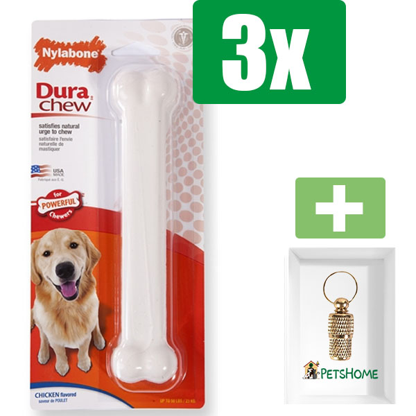 Nylabone Extreme Chew Voor Harde Bijters Kipsmaak - Large - Kauwbot - Hondenspeelgoed - Kauwspeelgoed - 3 stuks - Inclusief Goudkleurige PetsHome Adreskoker