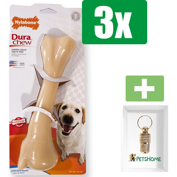 Nylabone Extreme Chew Bone Kipsmaak - Extra Large - Kauwbot - Hondenspeelgoed - Kauwspeelgoed - 3 stuks - Inclusief Goudkleurige PetsHome Adreskoker