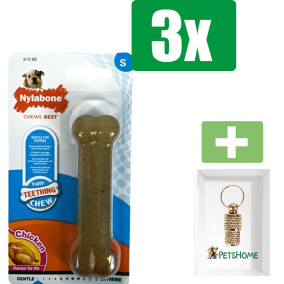 Nylabone Puppy Chew Kipsmaak - TOT 11 KG  - Kauwbot - Hondenspeelgoed - Kauwspeelgoed - 3 stuks - Inclusief Goudkleurige PetsHome Adreskoker