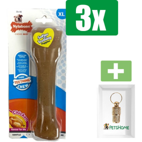 Nylabone Puppy Chew Kipsmaak - VANAF 23 KG  - Kauwbot - Hondenspeelgoed - Kauwspeelgoed - 3 stuks - Inclusief Goudkleurige PetsHome Adreskoker