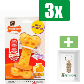 Nylabone Dura Chew Cheese Bone - TOT 16 KG  - Kauwbot - Hondenspeelgoed - Kauwspeelgoed - 3 stuks - Inclusief Goudkleurige PetsHome Adreskoker