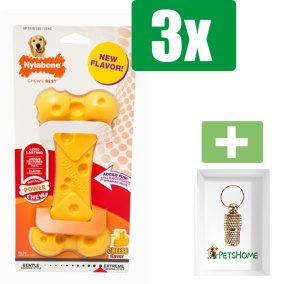 Nylabone Dura Chew Cheese Bone - TOT 25 KG  - Kauwbot - Hondenspeelgoed - Kauwspeelgoed - 3 stuks - Inclusief Goudkleurige PetsHome Adreskoker