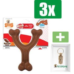 Nylabone Extreme Chew Wishbone Bison TOT 23 KG - Kauwbot - Hondenspeelgoed - Kauwspeelgoed - 3 stuks - Inclusief Goudkleurige PetsHome Adreskoker