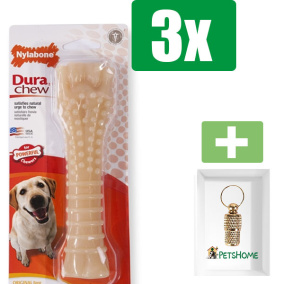 Nylabone Dura Chew Original Voor Harde Bijters - VANAF 23 KG  - Kauwbot - Hondenspeelgoed - Kauwspeelgoed - 3 stuks - Inclusief Goudkleurige PetsHome Adreskoker