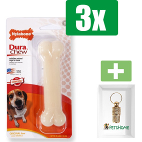 Nylabone Dura Chew Original Voor Harde Bijters - TOT 16 KG  - Kauwbot - Hondenspeelgoed - Kauwspeelgoed - 3 stuks - Inclusief Goudkleurige PetsHome Adreskoker