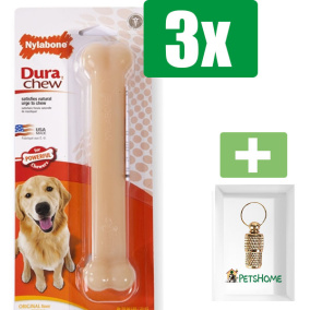 Nylabone Dura Chew Original Voor Harde Bijters - TOT 23 KG  - Kauwbot - Hondenspeelgoed - Kauwspeelgoed - 3 stuks - Inclusief Goudkleurige PetsHome Adreskoker