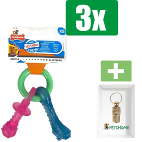 Nylabone Puppy Chew Bijtring Speen / Bot Puppyspeelgoed TOT 7 KG - Kauwbot - Hondenspeelgoed - Kauwspeelgoed - 3 stuks - Inclusief Goudkleurige PetsHome Adreskoker