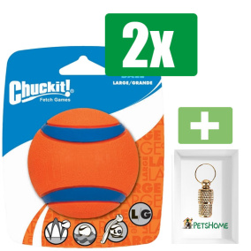 Chuckit Ultra Bal - LARGE 7X7X7 CM  - Hondenspeelgoed - 2 stuks - Inclusief Goudkleurige PetsHome Adreskoker