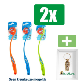 Chuckit Sport 12M Ball Launcher 30 CM - Hondenspeelgoed - 2 stuks - Inclusief Goudkleurige PetsHome Adreskoker