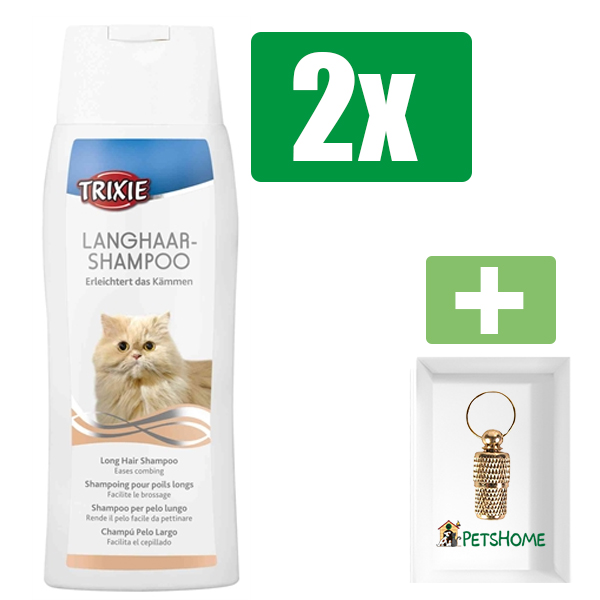 Kattenshampoo Langhaar - Trixie - Shampoo kat - 250 ml - Tegen klitten - Geurende shampoo - 2 stuks - Inclusief PetsHome Goudkleurige Adreskoker