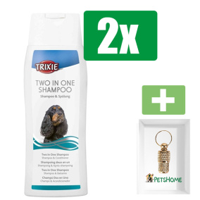Hondenshampoo - Trixie - Shampoo hond - 250 ml - 2 in 1 - Geurende shampoo - 2 stuks - Inclusief PetsHome Goudkleurige Adreskoker