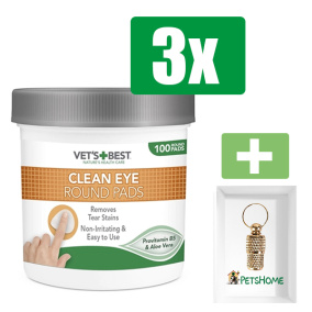 Vets Best Clean Eye Round Pads 100 ST - 3 stuks - Inclusief PetsHome Goudkleurige Adreskoker