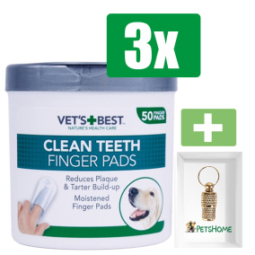 Vets Best Clean Teeth Finger Pads 50 ST - 3 stuks - Inclusief PetsHome Goudkleurige Adreskoker