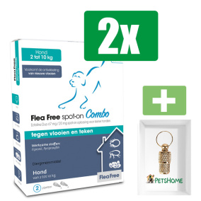 Flea Free - Anti Vlooien En Teken - Spot-on Combo Hond 2-10Kg - 2 Pipetten - 2 Verpakkingen - Inclusief PetsHome Goudkleurige Adreskoker