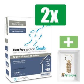 Flea Free - Anti Vlooien En Teken - Spot-on Combo Hond 20-40Kg - 2 Pipetten - 2 Verpakkingen - Inclusief PetsHome Goudkleurige Adreskoker
