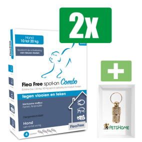 Flea Free - Anti Vlooien En Teken - Spot-on Combo Hond 10-20Kg - 4 Pipetten - 2 Verpakkingen - Inclusief PetsHome Goudkleurige Adreskoker