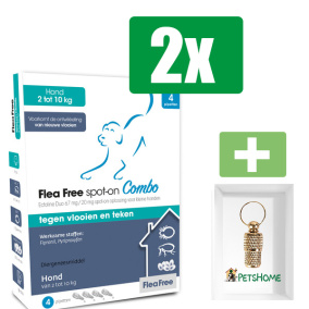 Flea Free - Anti Vlooien En Teken - Spot-on Combo Hond 2-10Kg - 4 Pipetten - 2 Verpakkingen - Inclusief PetsHome Goudkleurige Adreskoker