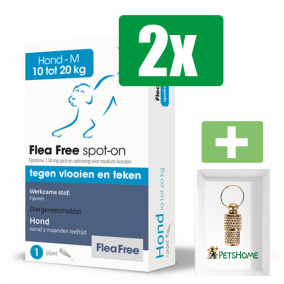 Flea Free - Anti Vlooien En Teken - Spot-on Hond 10-20Kg - 1 Pipet - 2 Verpakkingen - Inclusief PetsHome Goudkleurige Adreskoker