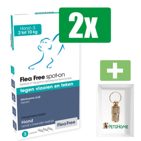 Flea Free - Anti Vlooien En Teken - Spot-on Hond 2-10Kg - 3 Pipetten - 2 Verpakkingen - Inclusief PetsHome Goudkleurige Adreskoker