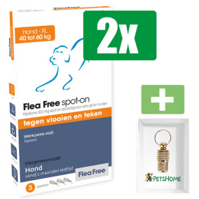 Flea Free - Anti Vlooien En Teken - Spot-on Hond 40-60Kg - 3 Pipetten - 2 Verpakkingen - Inclusief PetsHome Goudkleurige Adreskoker