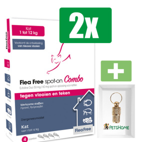 Flea Free - Anti Vlooien En Teken - Spot-on Combo Kat - 4 Pipetten - 2 Verpakkingen - Inclusief PetsHome Goudkleurige Adreskoker