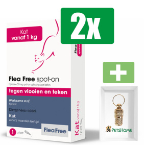 Flea Free - Anti Vlooien En Teken - Spot-on Kat - 1 Pipet - 2 Verpakkingen - Inclusief PetsHome Goudkleurige Adreskoker