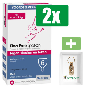 Flea Free - Anti Vlooien En Teken - Spot-on Kat - 6 Pipetten - 2 Verpakkingen - Inclusief PetsHome Goudkleurige Adreskoker
