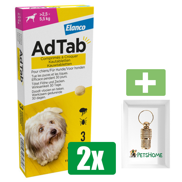 Adtab Kauwtablet Hond - 2,5 tot 5,5 KG - 3 Tabletten - Inclusief PetsHome Goudkleurige Adreskoker