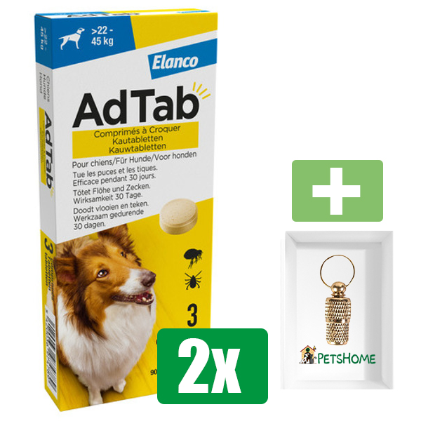 Adtab Kauwtablet Hond - 22 tot 45 KG - 3 Tabletten - Inclusief PetsHome Goudkleurige Adreskoker