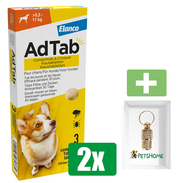 Adtab Kauwtablet Hond - 5,5 tot 11 KG - 3 Tabletten - Inclusief PetsHome Goudkleurige Adreskoker