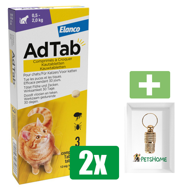 Adtab Kauwtablet Kat - 0,5 tot 2 KG - 3 Tabletten - Inclusief PetsHome Goudkleurige Adreskoker
