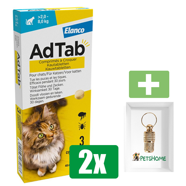 Adtab Kauwtablet Kat - 2 tot 8 KG - 3 Tabletten - Inclusief PetsHome Goudkleurige Adreskoker