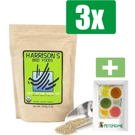 Harrison's Adult Lifetime SUPER Fine - 454 gram - Vogelvoer - 3 Zakken - Inclusief 6 stuks PetsHome Fruitkuipjes