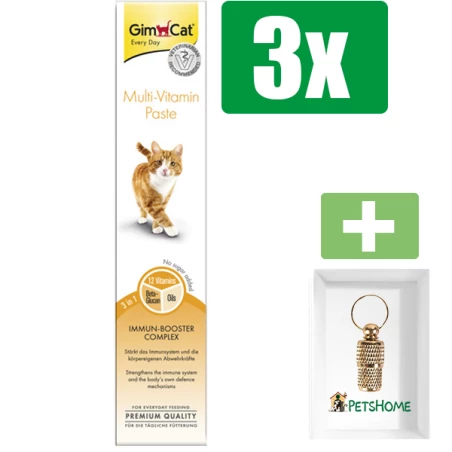 Gimcat Multi-Vitamin pasta 50 g Vitamin - Kattensnacks - 3 Stuks - Inclusief PetsHome Goudkleurige Adreskoker