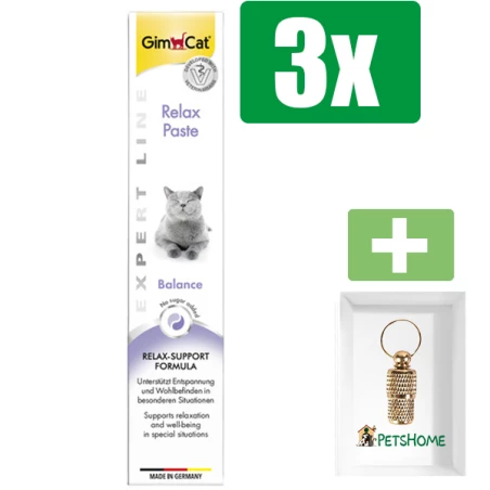 Gimcat Relax Pasta 50 g - Kattensnacks - 3 Stuks - Inclusief PetsHome Goudkleurige Adreskoker