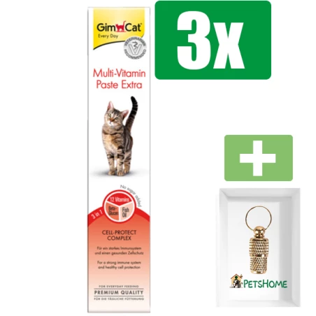 Gimcat Multi-vitamin pasta extra 100 g - Kattensnacks - 3 Stuks - Inclusief PetsHome Goudkleurige Adreskoker
